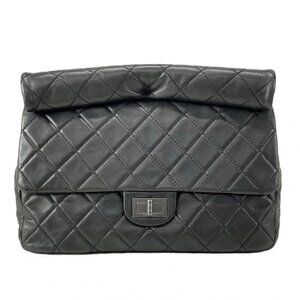 CHANEL 2.55/Matelasse Black Lambskin Clutch Bag